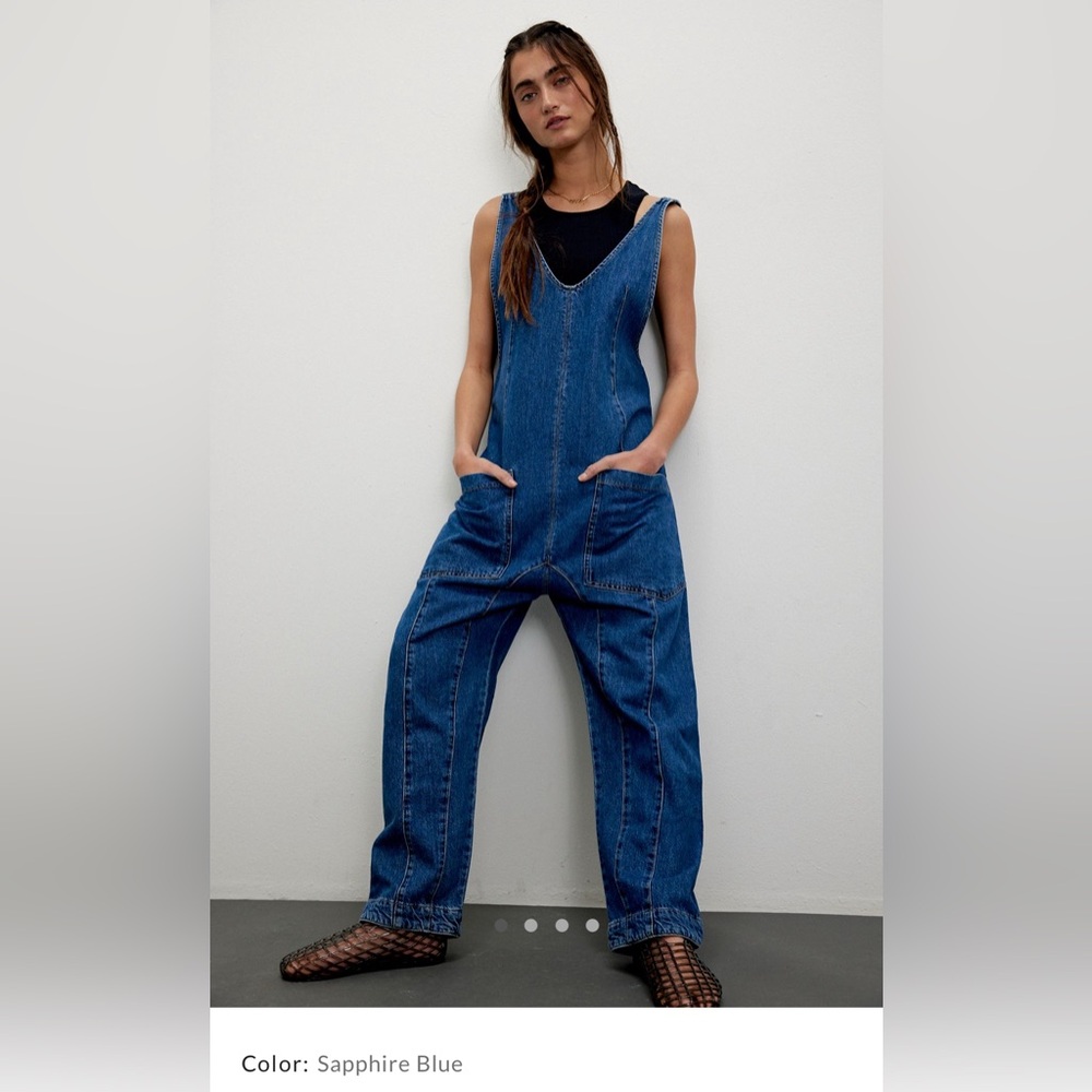 We The Free High Roller Sapphire Blue Denim Overalls